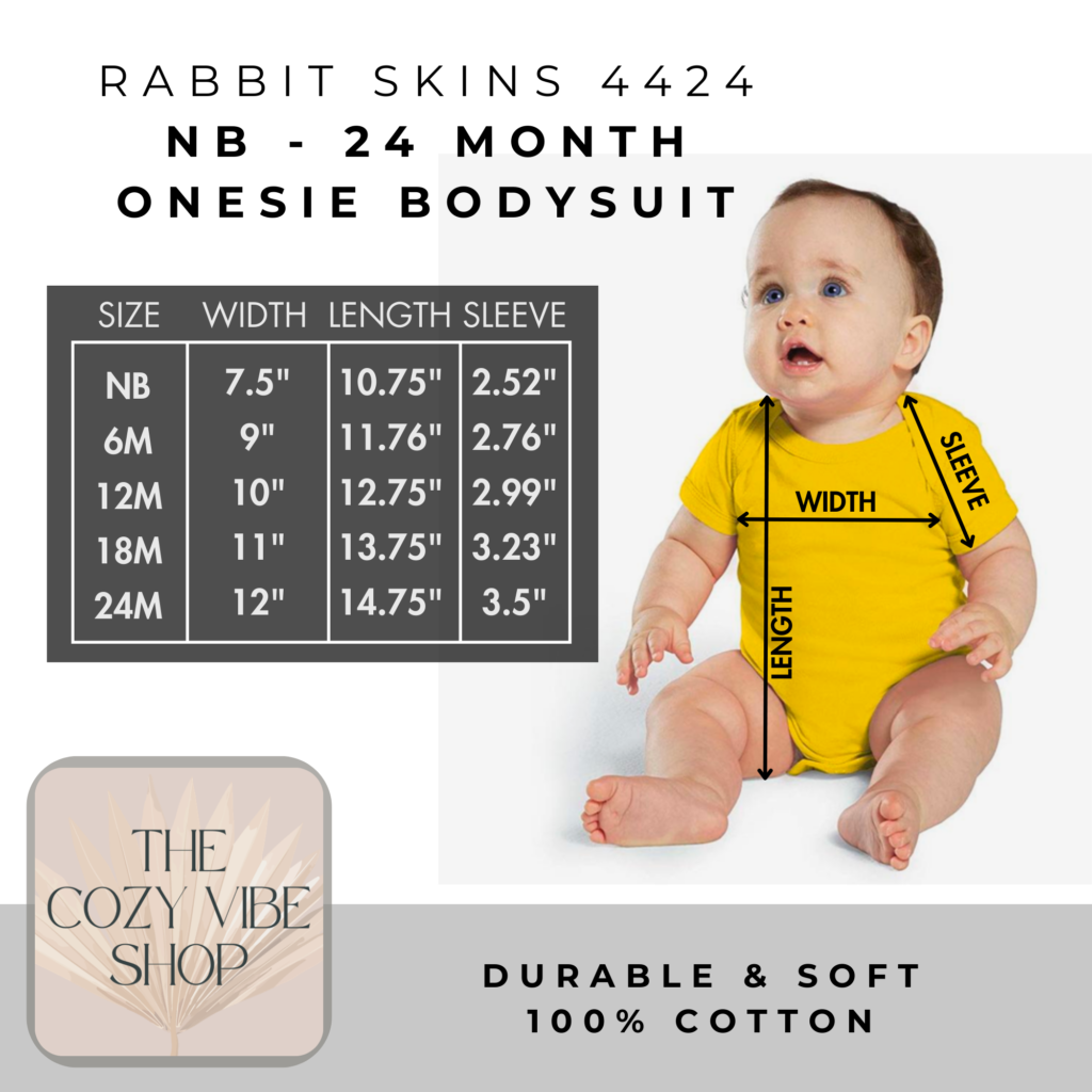 Rabbit Skins 4424 Onesie bodysuit size chart for The Cozy Vibe Shop